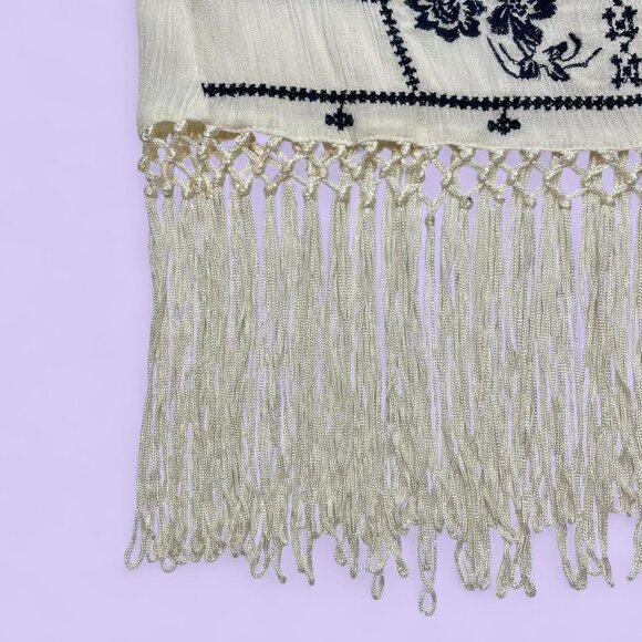 Hollister Cream & Navy Embroidered Fringe Tank Top – Size XS - Picture 4 of 8